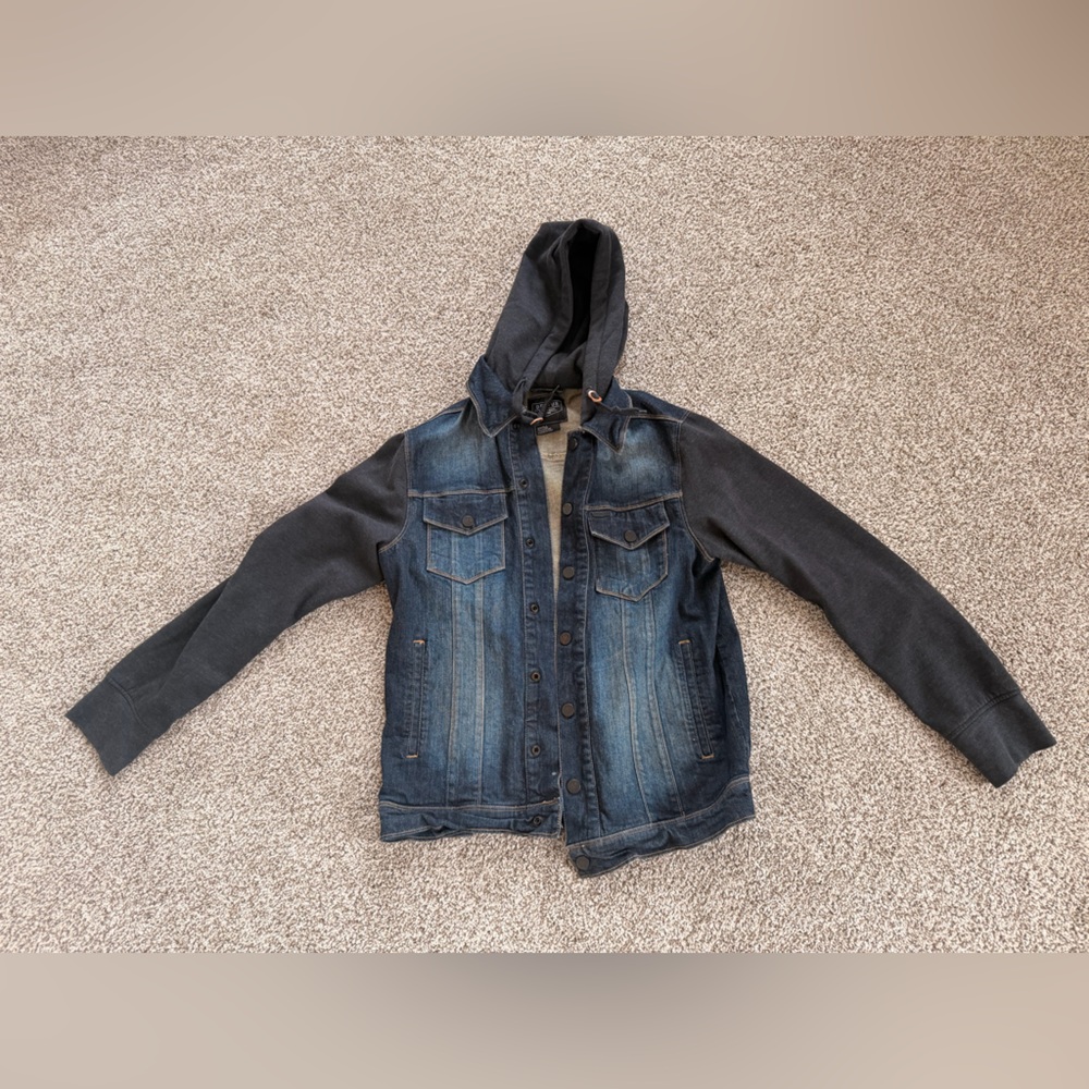 Denim and Black Hooded Jacket